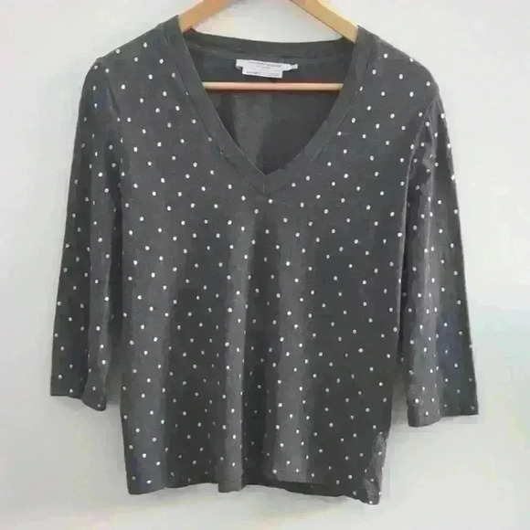 Simons Tops - SIMONS | Contemporaine  Dark Grey Polka Dot 3/4 Length Sleeved Top